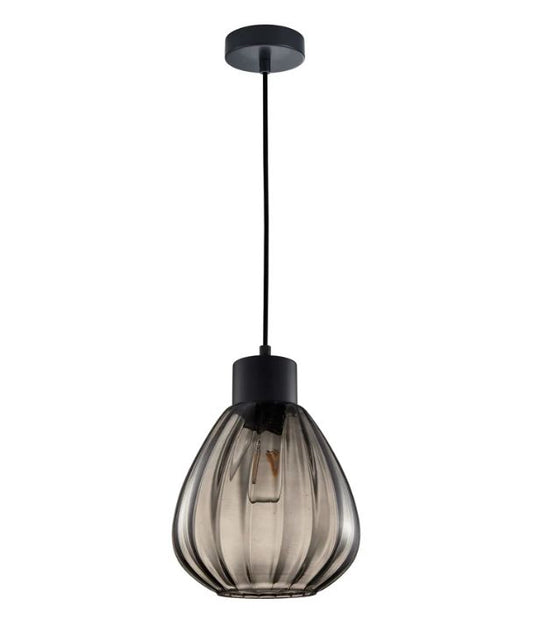 TULIP: Interior Smokey Black Wine Glass Ribbed Pendant Light