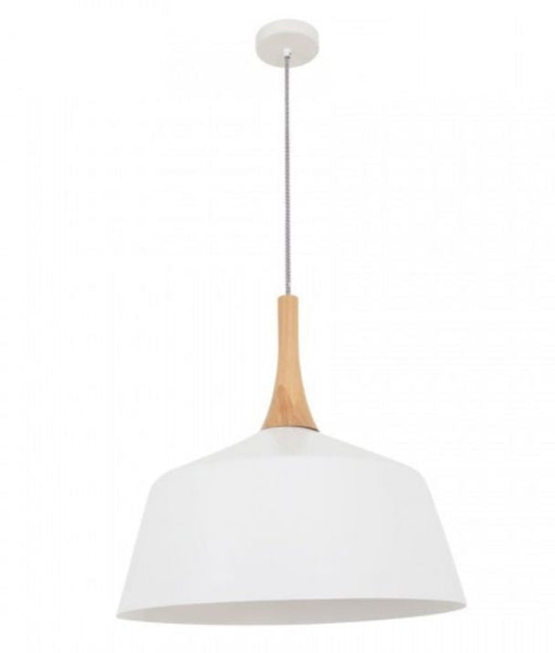 NORDIC5: Modern Scandinavian Large Dome Shape Steel & Wood Pendant Light - White