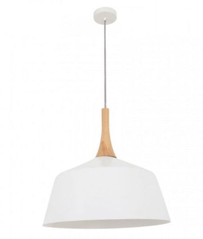 NORDIC5: Modern Scandinavian Large Dome Shape Steel & Wood Pendant Light - White