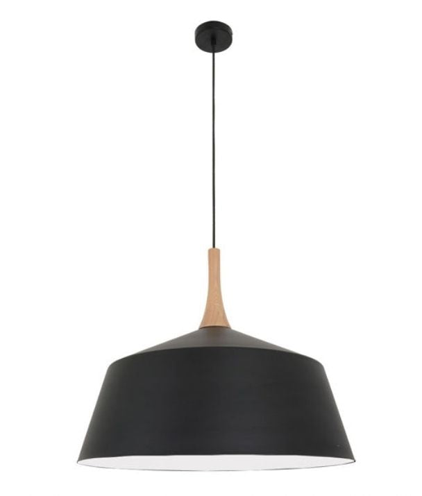 NORDIC5: Modern Scandinavian Large Dome Shape Steel &amp; Wood Pendant Light - Black