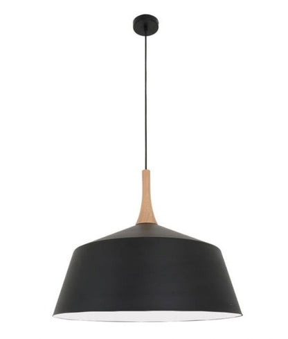 NORDIC5: Modern Scandinavian Large Dome Shape Steel &amp; Wood Pendant Light - Black
