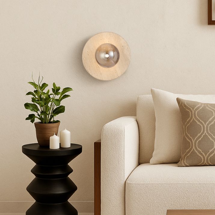 Varon Travertine Wall Light - Black | Smoke Tear