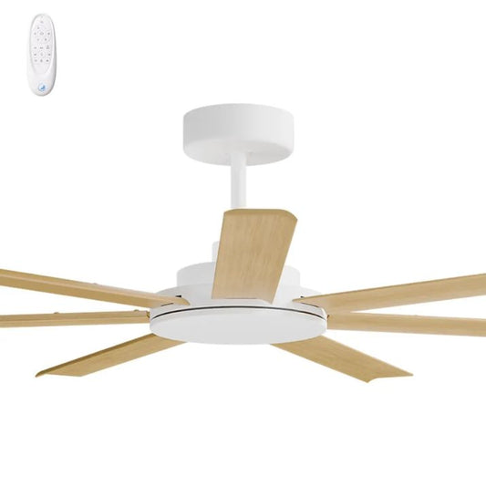 Calibo Alula 60" (1524mm) 7 Blade Indoor/Outdoor DC Ceiling Fan & Remote - White & Bamboo