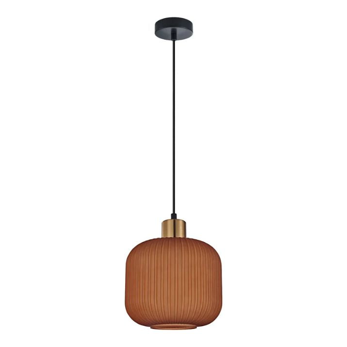 GOMITAS: Interior Translucent Glass Shade with Brass Highlight Pendant Lights - Terracotta