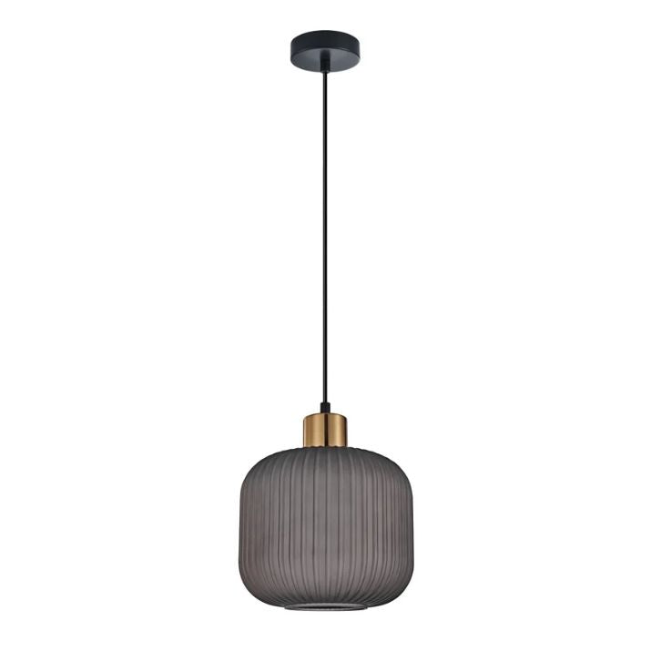 GOMITAS: Interior Translucent Glass Shade with Brass Highlight Pendant Lights - Smokey Black