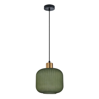 GOMITAS: Interior Translucent Glass Shade with Brass Highlight Pendant Lights - Green