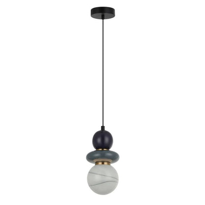 TOCADO: Interior Sandblasted Opal Diffuser Glass with Grey & Purple Ceramic Bead Pendant Light