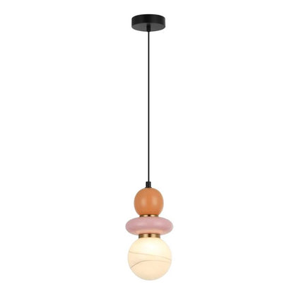 TOCADO: Interior Sandblasted Opal Diffuser Glass with Pink & Peach Ceramic Bead Pendant Light