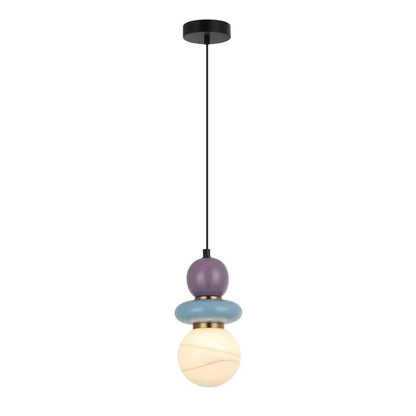 TOCADO: Interior Sandblasted Opal Diffuser Glass with Blue & Violet Ceramic Bead Pendant Light