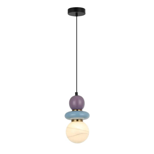 TOCADO: Interior Sandblasted Opal Diffuser Glass with Blue & Violet Ceramic Bead Pendant Light
