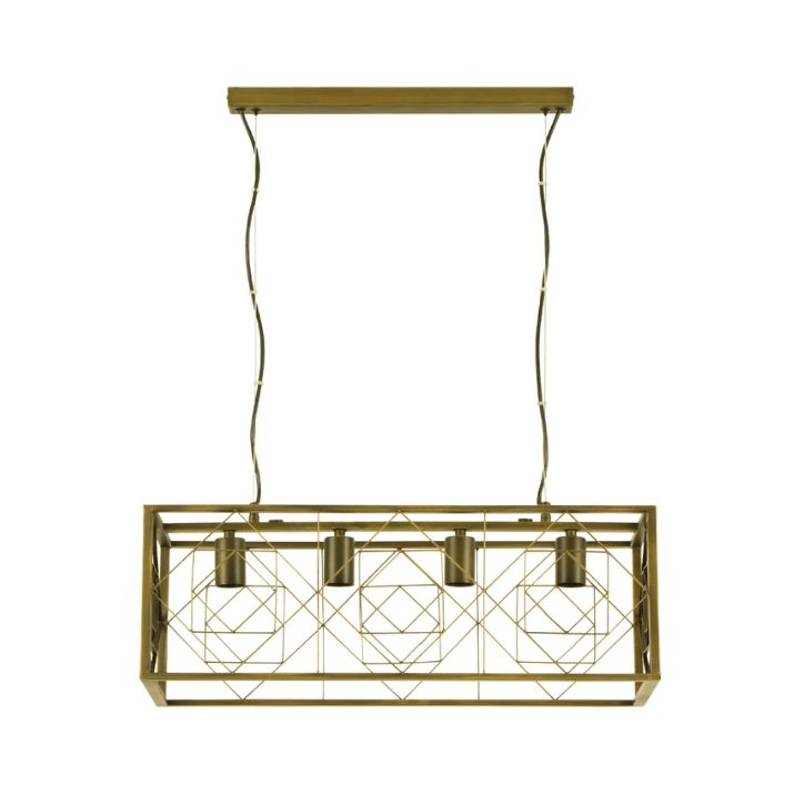 GAGGIA: Interior Rectangular Imitation Antique Brass Cage Pendant Light