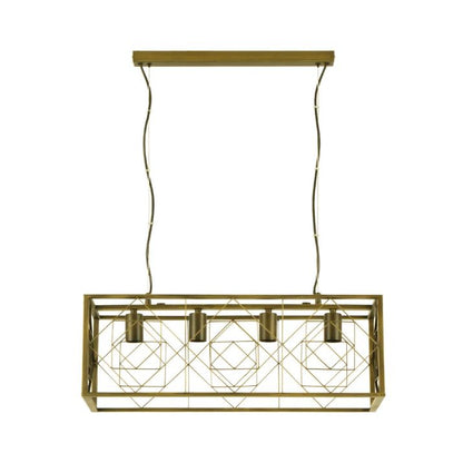 GAGGIA: Interior Rectangular Imitation Antique Brass Cage Pendant Light