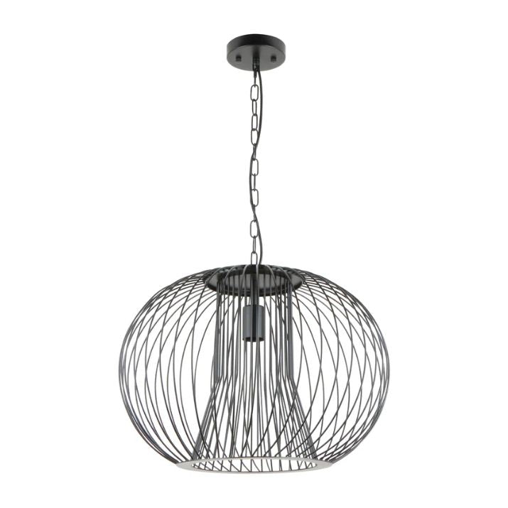 PARRILLA: Interior Round Cage Iron Pendant Lights - Matte Black