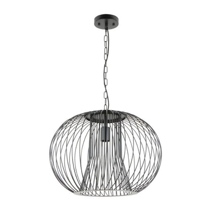 PARRILLA: Interior Round Cage Iron Pendant Lights - Matte Black