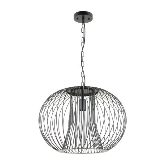 PARRILLA: Interior Round Cage Iron Pendant Lights - Matte Black
