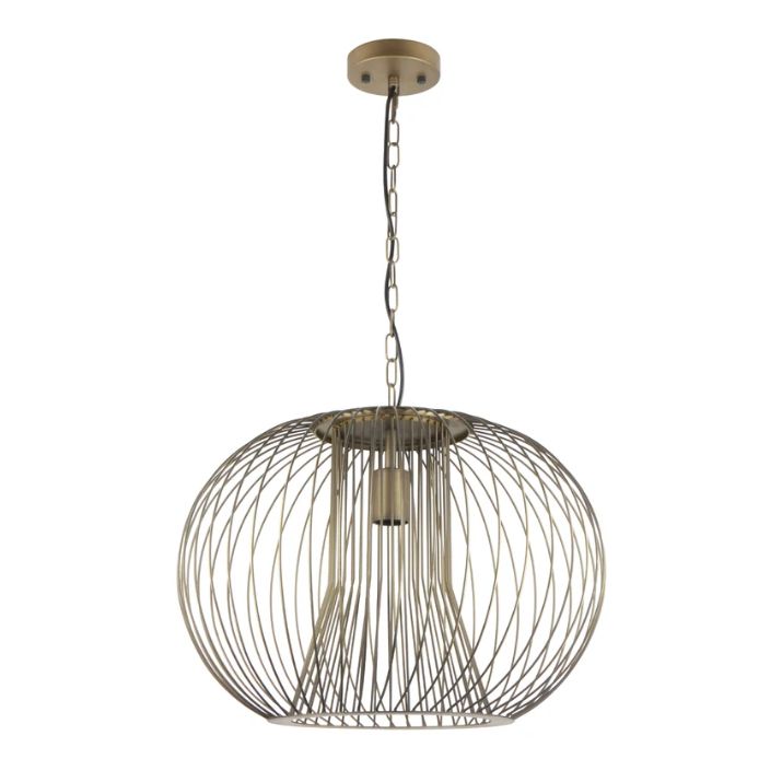 PARRILLA: Interior Round Cage Iron Pendant Lights - Imitation Antique Brass