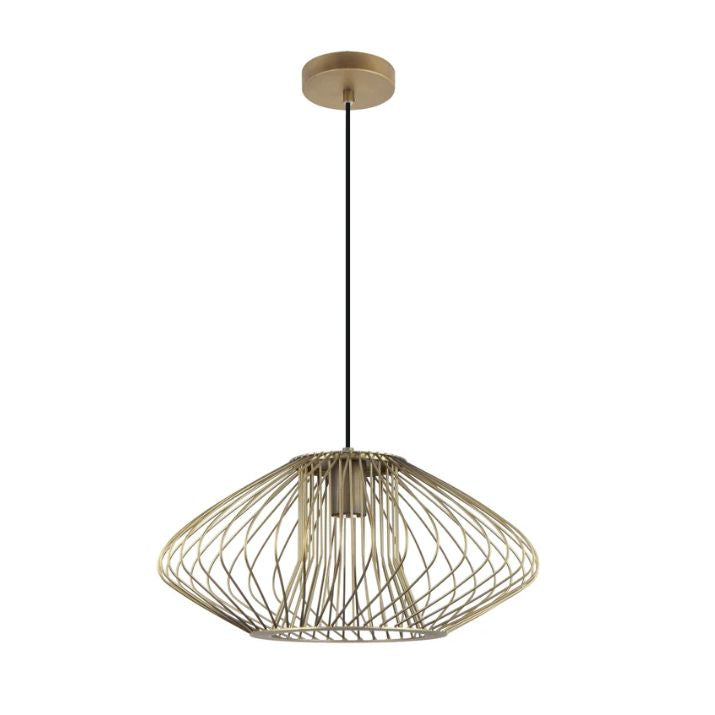 PARRILLA: Interior Oval Cage Iron Pendant Lights OD440mm - Imitation Antique Brass