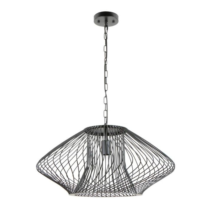 PARRILLA: Interior Oval Cage Iron Pendant Lights OD600mm - Matte Black
