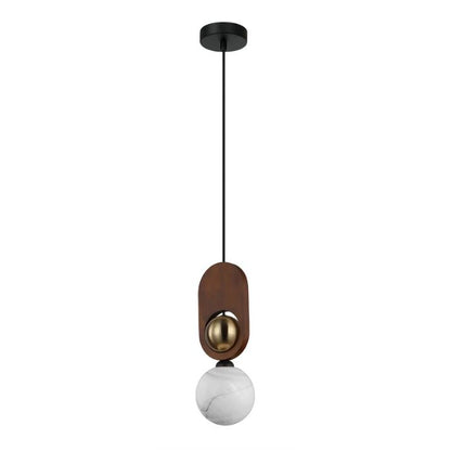 PALTA: Interior Sandblasted Opal Diffuser with Brass/Red Wood Pendant Lights