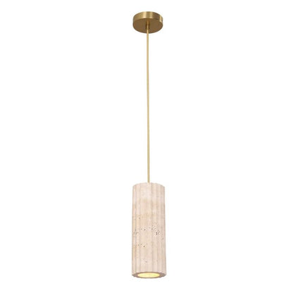 SAGITTA: Interior Oblong Beige Travertine with Brass Highlight Pendant Light