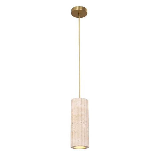 SAGITTA: Interior Oblong Beige Travertine with Brass Highlight Pendant Light