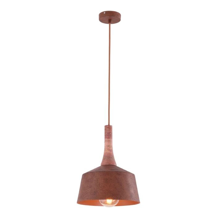 OXIDO: Interior Rustic Brown with Travertine Highlight Angled Dome Pendant Light - OD 270mm