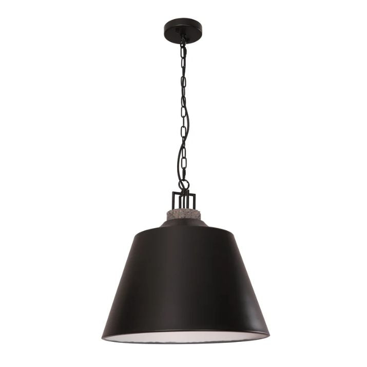 CLOCHE: Interior Metal BLACK Shade with Travertine Highlight Bell Shape Pendant Lights