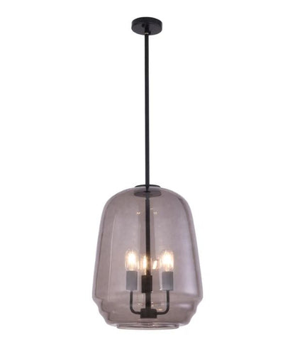 CUAD: Interior Smokey Black Round Pyramid Glass Shade Pendant Light