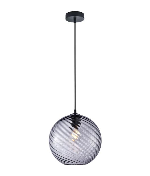 ESPIRAL: Interior Wine Glass SMOKEY BLACK Shade Wavy Finish Round Pendant Lights
