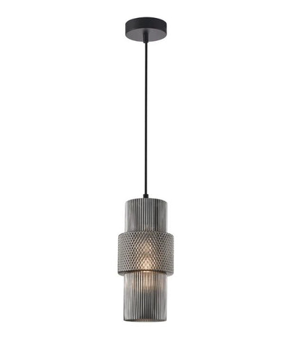 HUECA: Interior Double Cylinder Ribbed with Segment Pendant Lights - Smokey Black