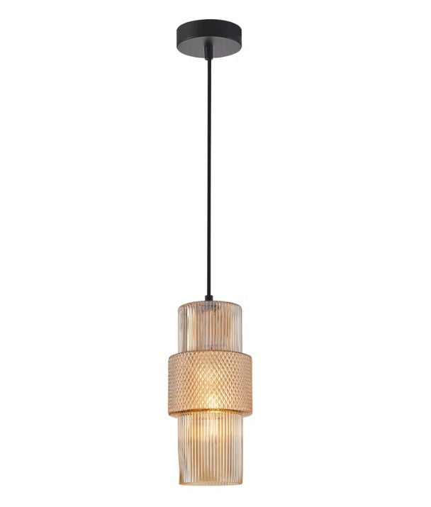 HUECA: Interior Double Cylinder Ribbed with Segment Pendant Lights - Amber