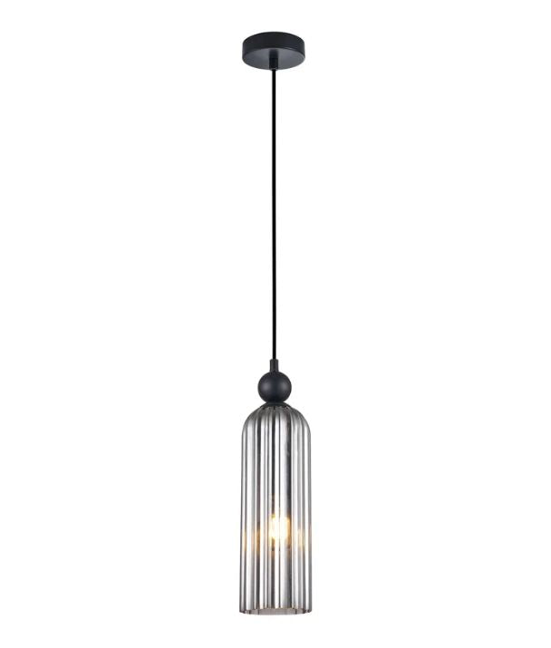 FLAUTA: Interior Round Top SMOKEY BLACK Cylinder Ribbed Pendant Lights