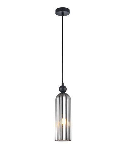 FLAUTA: Interior Round Top SMOKEY BLACK Cylinder Ribbed Pendant Lights