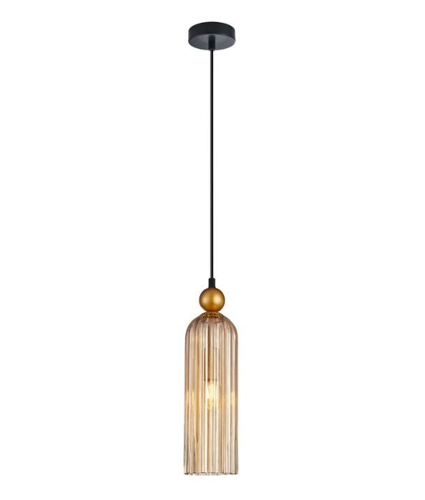 FLAUTA: Interior Round Top Cylinder AMBER Ribbed Pendant Lights