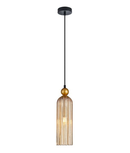 FLAUTA: Interior Round Top Cylinder AMBER Ribbed Pendant Lights