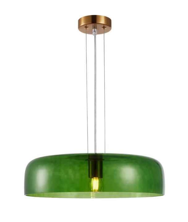 GELATINA: Interior Dome Glass with Brass Highlight Pendant Lights - GREEN