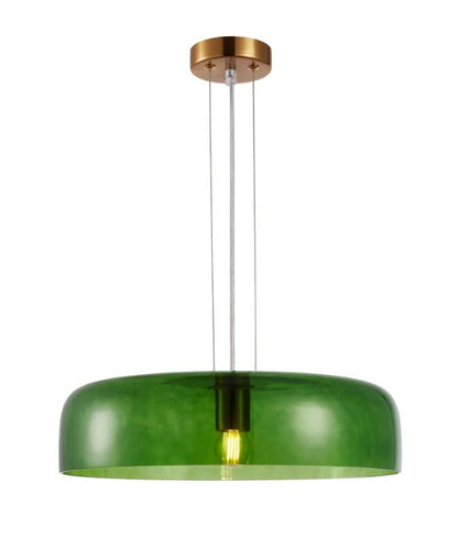 GELATINA: Interior Dome Glass with Brass Highlight Pendant Lights - GREEN