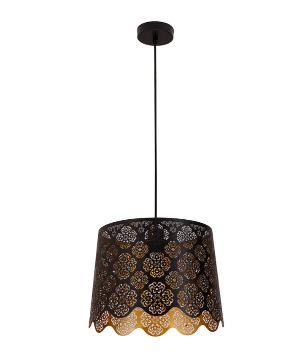 PENSHADE: Interior Slanted with Flower Pattern Laser Cut Pendant Light - Black