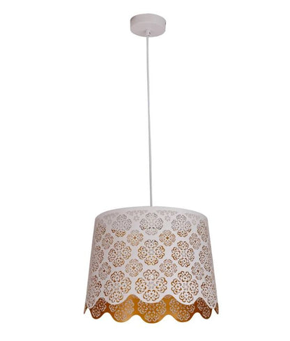 PENSHADE: Interior Slanted with Flower Pattern Laser Cut Pendant Light - White