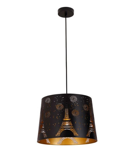 PENSHADE: Interior Slanted with Eiffel Tower Pattern Laser Cut Pendant Lights - Black