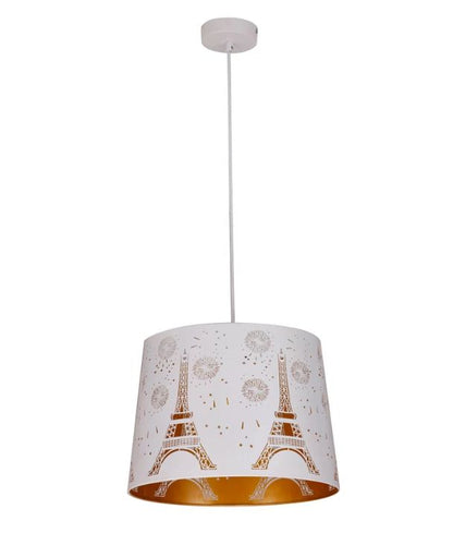 PENSHADE: Interior Slanted with Eiffel Tower Pattern Laser Cut Pendant Lights - White