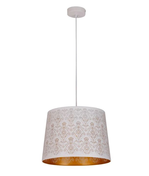 PENSHADE: Interior Slanted with Fleur Pattern Laser Cut Pendant Lights - White