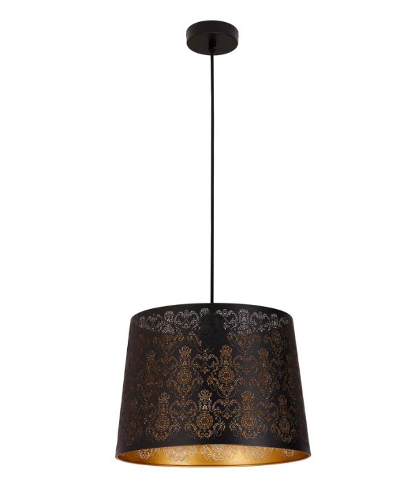 PENSHADE: Interior Slanted with Fleur Pattern Laser Cut Pendant Lights - Black