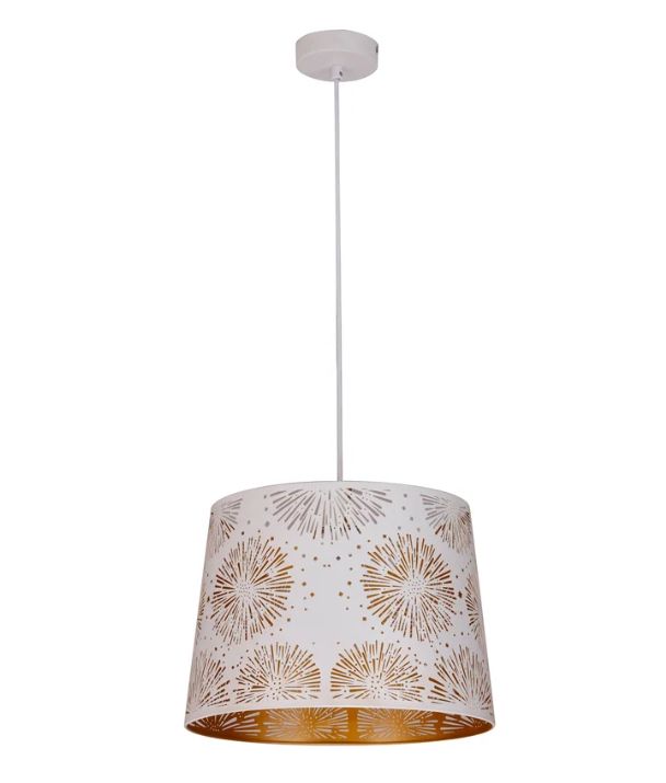 PENSHADE: Interior Slanted with Starburst Pattern Laser Cut Pendant Lights - White