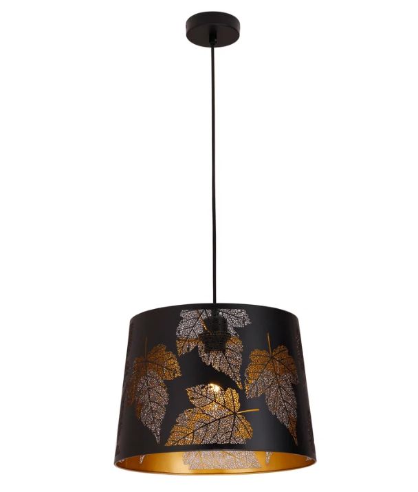 PENSHADE: Interior Slanted with Maple Leaf Pattern Laser Cut Pendant Lights - Black