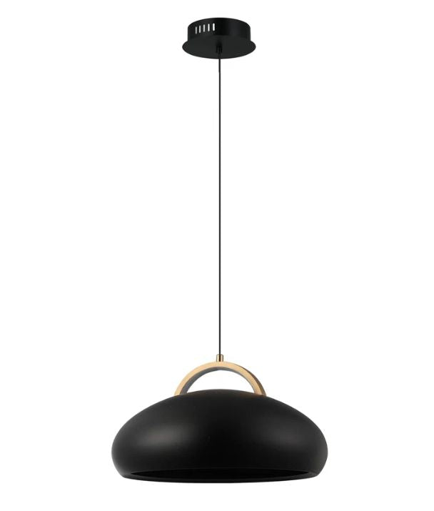 KUPOL: Interior LED Tri-CCT Dome with Brass Highlight Pendant Lights - Black