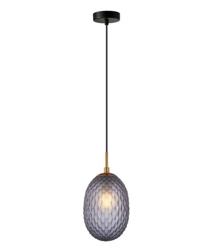 KATHAL: Interior SMOKEY BLACK Ellipse Glass with Brass Highlight Enclosed Pendant Light
