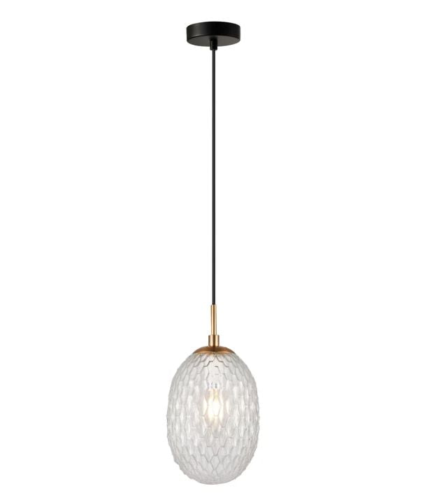 KATHAL: Interior FROSTED Ellipse Glass with Brass Highlight Enclosed Pendant Light