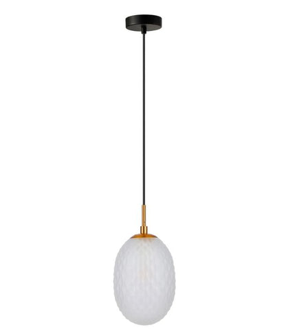 KATHAL: Interior FROSTED Ellipse Glass with Brass Highlight Enclosed Pendant Light