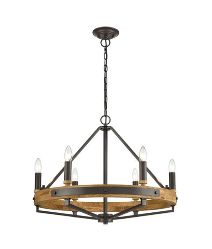 FUNALE: Interior Candelabra Natural Wood Oil Rubbed Bronze Hardware 6-Light Pendant Lights